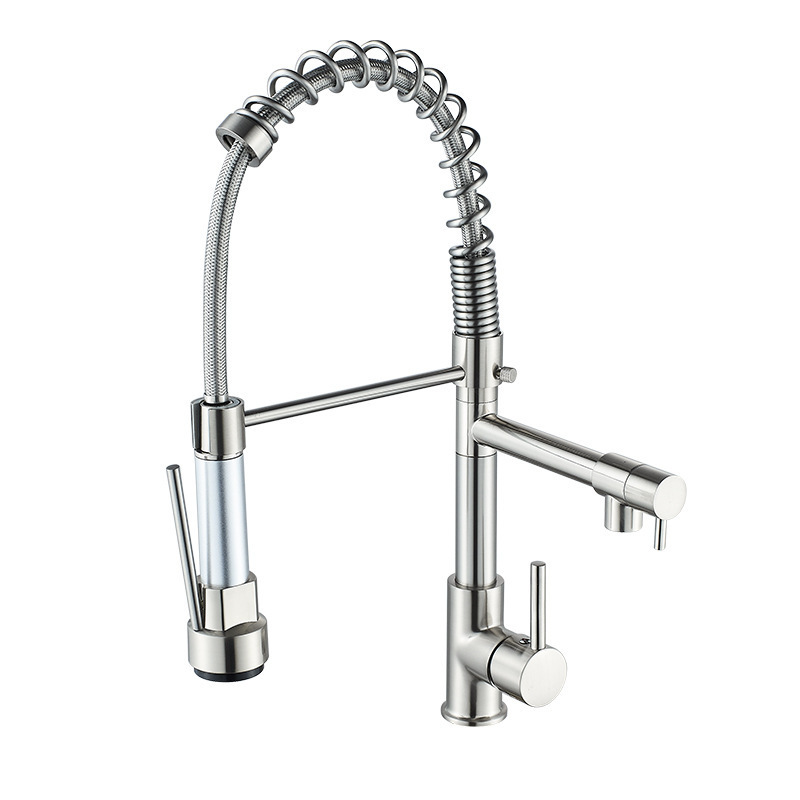Multifunction Commercial Spring Kitchen Sink Faucet with Pull Down Sprayer Solid
