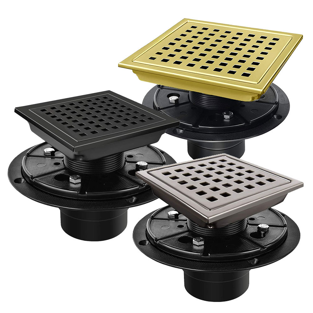 Square Tile Insert Grate Cover Strainer Brushed bathroom drainer floor waste drain with Flange Connector
